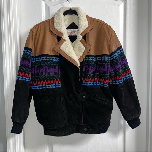 Adler Jackets & Blazers - Adler Vintage Suede Leather Sherpa Aztec  Southwestern  Style Jacket